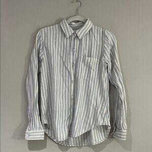 Faherty Shirt Womens small Cornflower Amalfi Striped Malibu Linen Blend Button